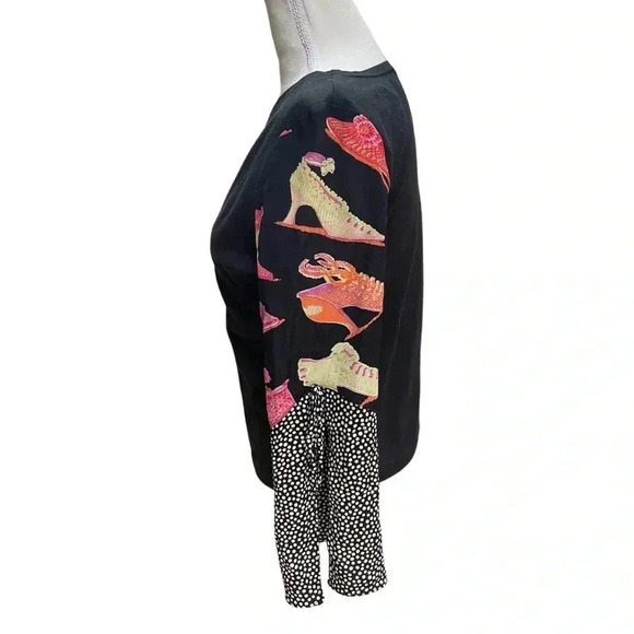 Vintage FLM Limited Black V-Neck Wrap Top w/ Flutter Sleeves & High Heel Graphic - Picture 3 of 8